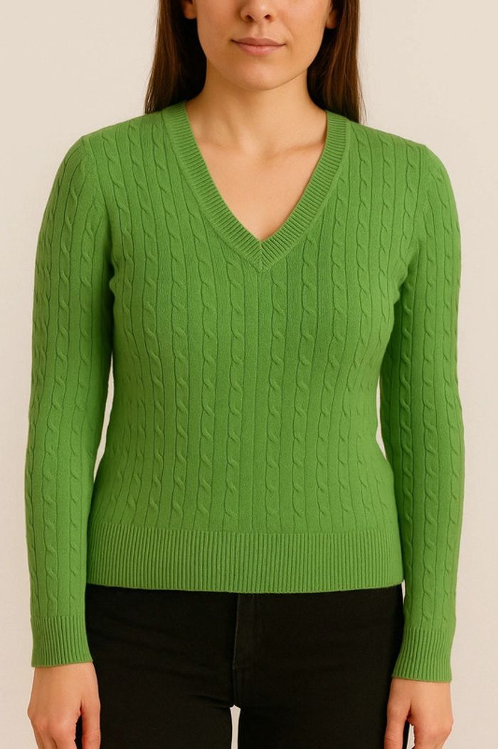 Pull fin vert col V torsadé | Tommy Hilfiger | L