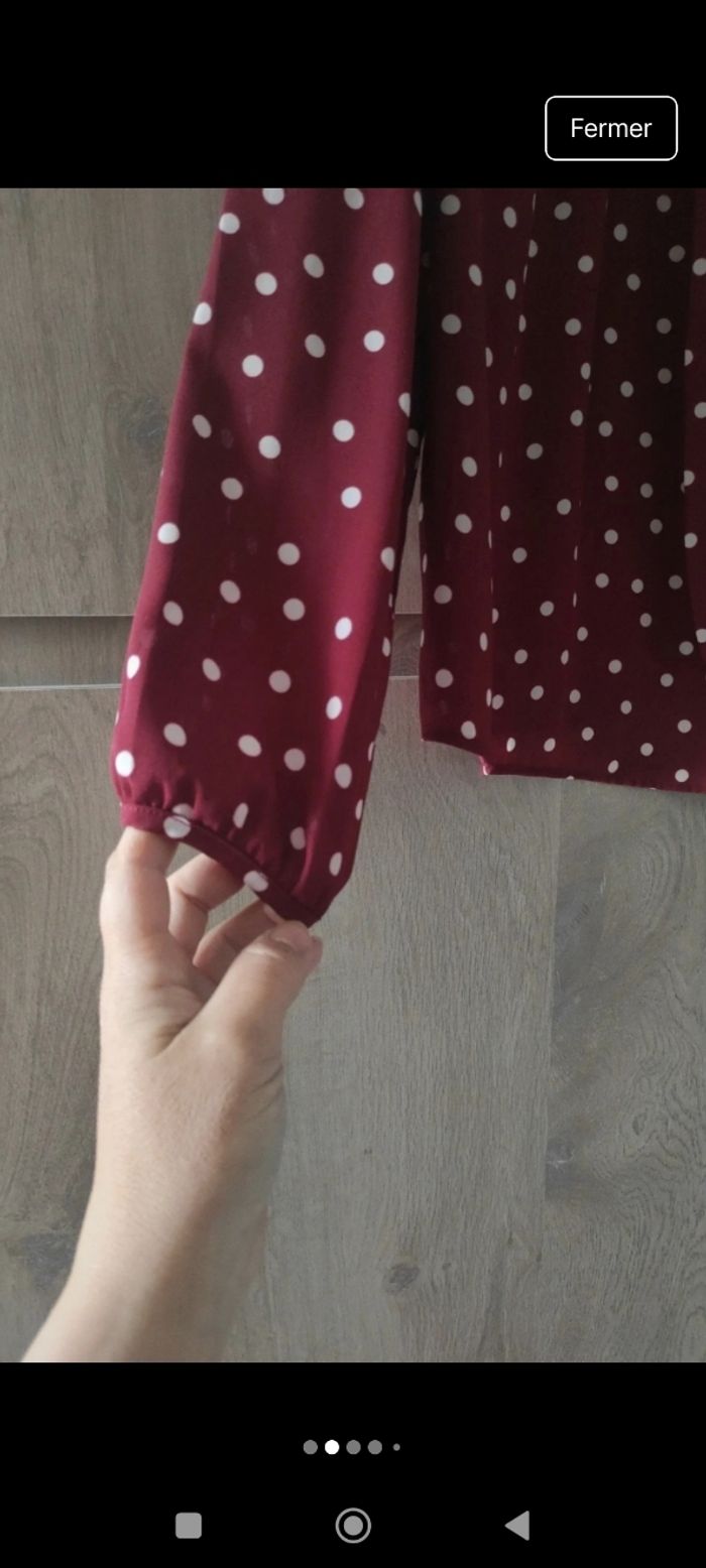 Blouse imprimée bordeau imprimée pois - photo numéro 2