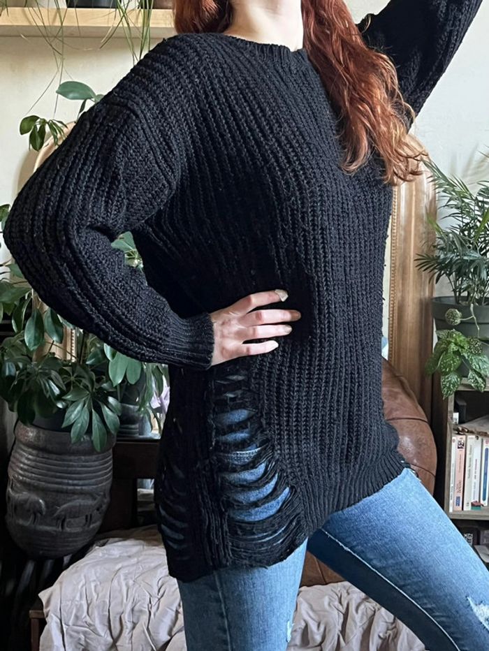 Pull d’hiver ample et long avec manches chauves-souris - noir - photo numéro 4