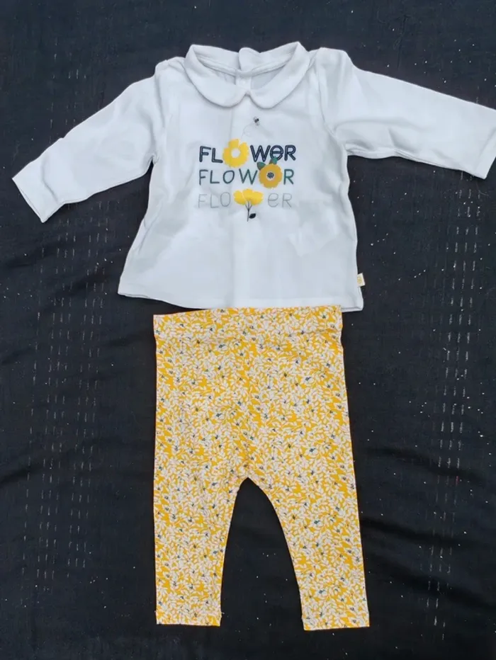 Ensemble Fille Obaïbi 🌼 blouse col Claudine + legging fleuri – 62cm