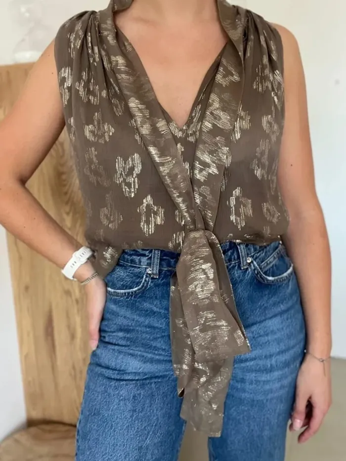 Blouse sans manches marron et doré Stella McCarteney - photo numéro 2