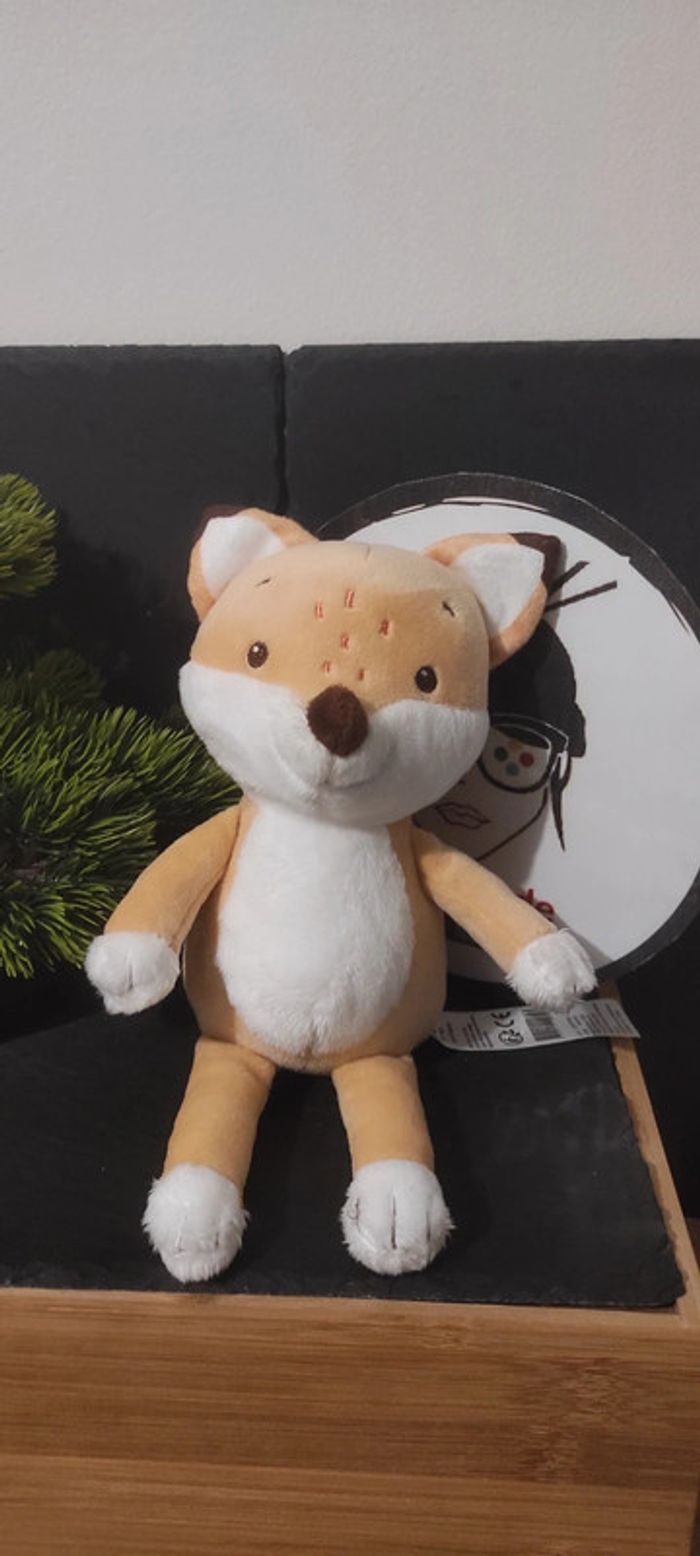 Doudou Renard blanc beige marron feuilles B&M Orange Gris peluche Pantin