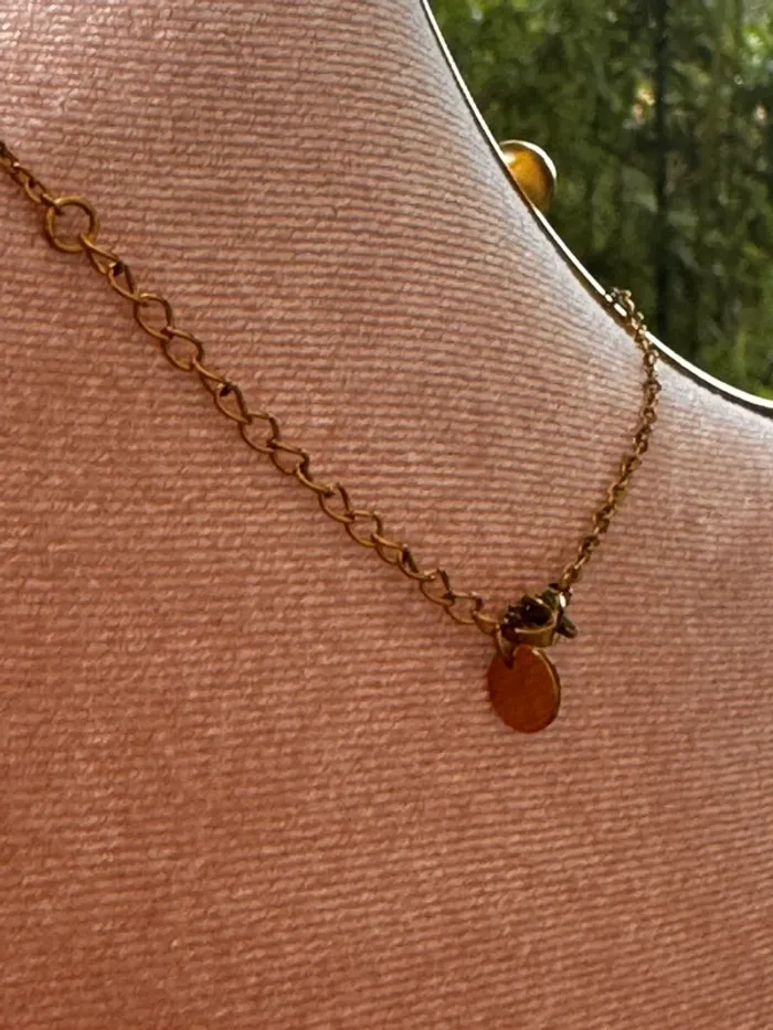Collier chaîne réglable acier inoxydable or œil bleu lapis-lazuli cristal - photo numéro 6