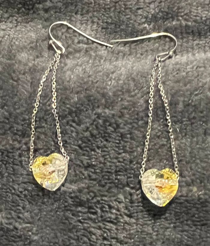 Boucle d’oreilles pendante pierre strass cœur bien braillant acier inoxydable argenté - photo numéro 4