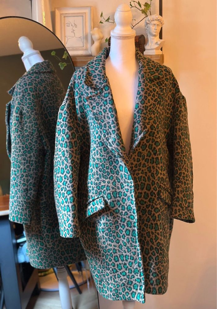 Manteau imprimé léopard vert – Garçonne – Taille unique - photo numéro 3