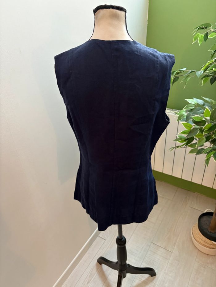 Haut sans manches en lin indies couleur bleu marine Taille 40 - photo numéro 2