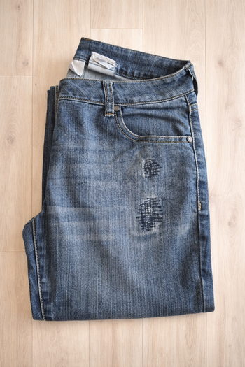 jean femme camaieu bleu délavé taille 38 coupe bootcut stretch denim