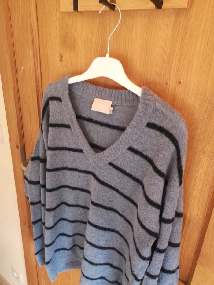 Pull en laine ligné en bleu et noir Karen by Simonsen S - photo numéro 2
