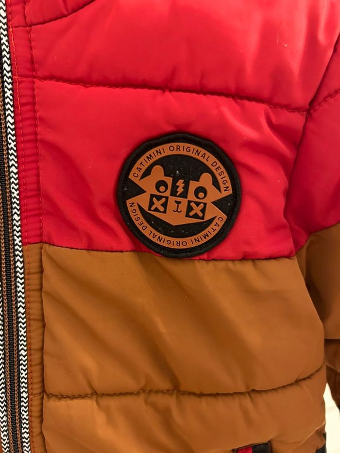 Doudoune à capuche Catimini rouge, beige et noire 4 ans - photo numéro 4