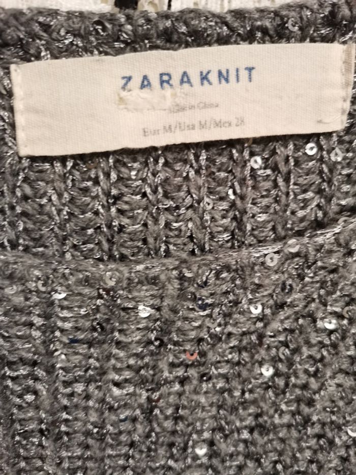 Pull en maille à sequins gris Zara - photo numéro 4