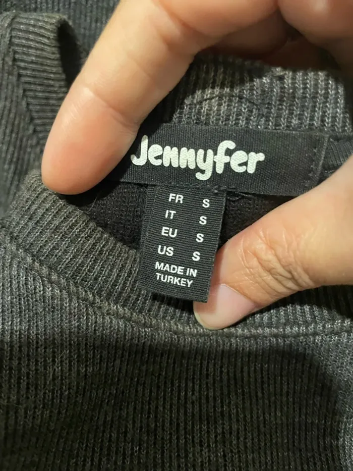 T-shirt à manches courtes gris foncé côtelé et noir Paris Jennyfer taille S - photo numéro 6