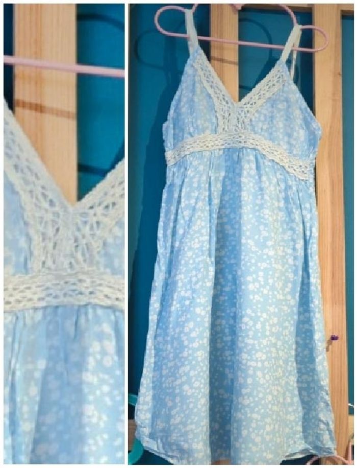 5 ans sergent major robe été bleu ciel a pois blanc /Excellent état - photo numéro 3