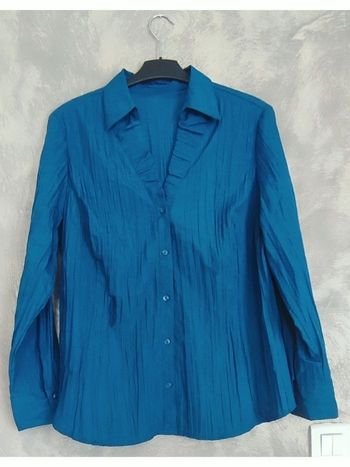 Chemisier façon satin froissé taille 44-46 bleu canard