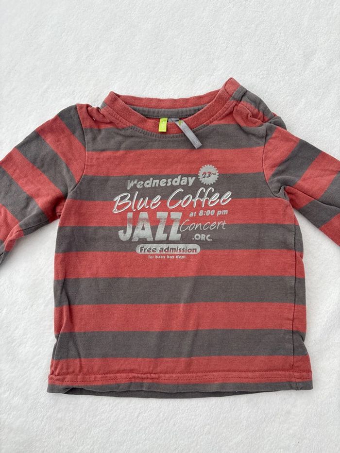 Tee shirt rayures rouge gris 6mois