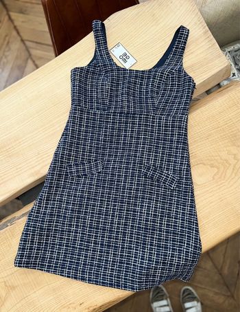 Robe à carreaux tweed salopette en laine neuve étiqueté tablier gemo taille 38 S M