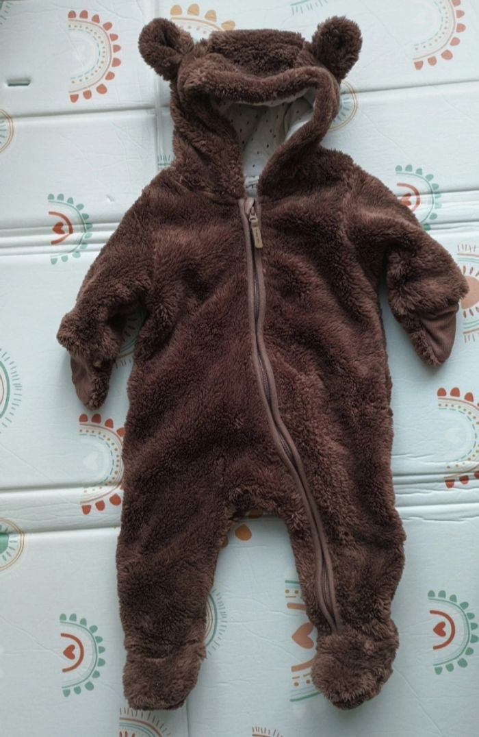 Combinaison peluche marron 1-2  mois h&m