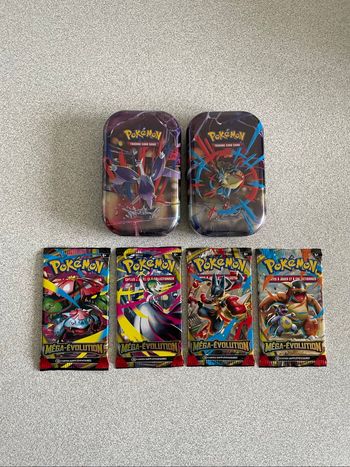 Lot Mini Tin + Artset Booster Pokémon Méga Évolution (ME01/EV11)