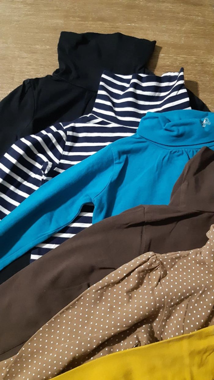 Lot 5 sous pulls  col roulé enfant fille 4 ans ikks noir marron bleu marron pois jaune - photo numéro 2