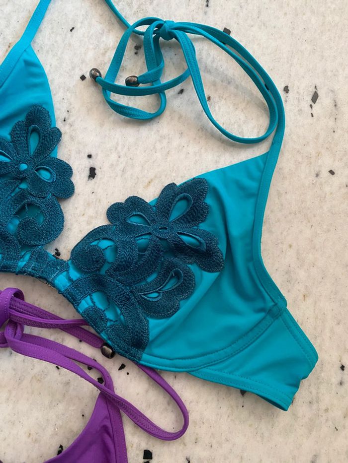 Lot de 2 hauts de maillot de bain brodé Maison Lejaby M - photo numéro 2
