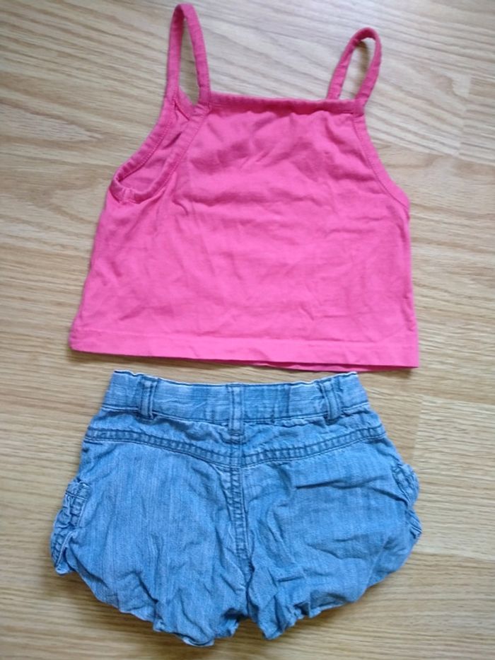 Ensemble débardeur rose et short en jean. Bébé 6 mois - photo numéro 9
