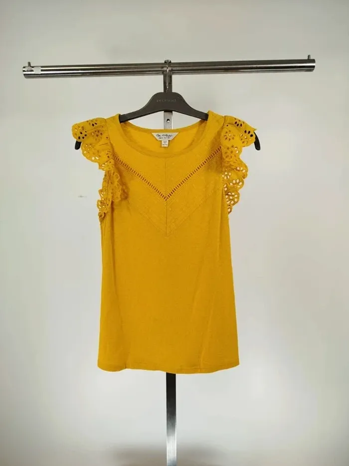 T-shirt brodé ajouré taille couleur jaune moutarde - Taille S - A166