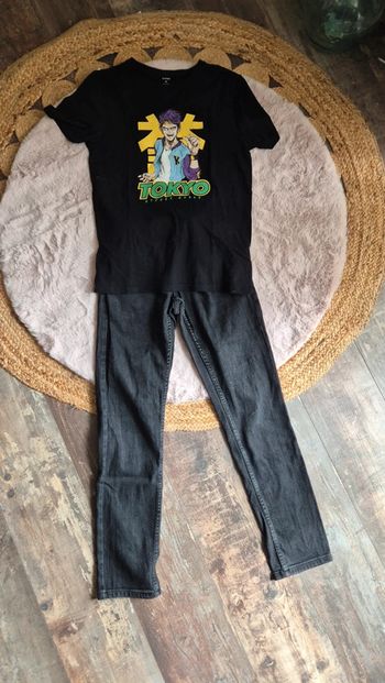 Ensemble tee shirt manga et jeans slim noir Kiabi 💥 Taille XS
