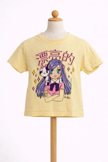 T-shirt fille jaune motif manga / anime – 2/3 ans – TBE