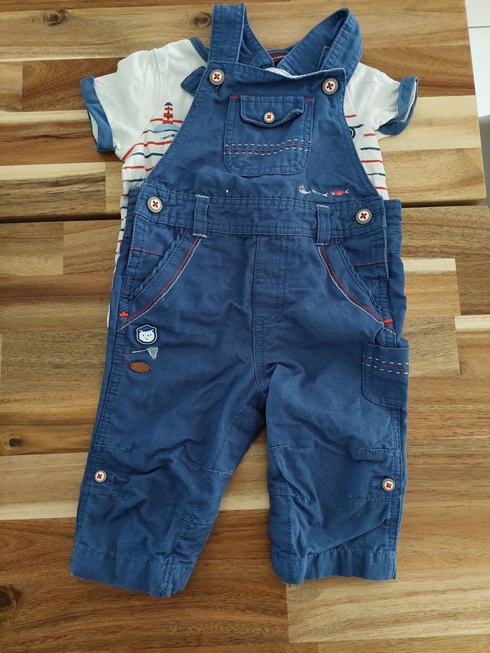 Ensemble salopette longue bleue 6 mois