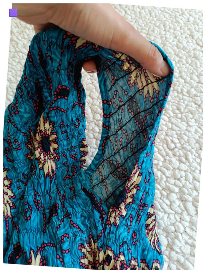 Rare vintage Haut smocké imprimé bleu et rose – Rayon festival motif old school piece unique - photo numéro 7