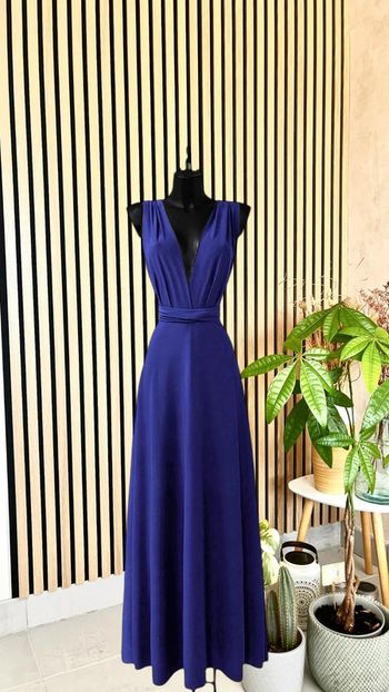 Robe longue bleu électrique positions multiples made in France