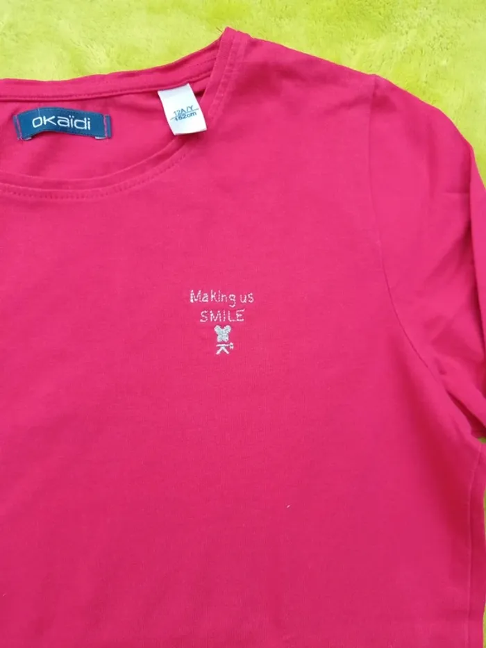 Tee-shirt ML rose Okaïdi taille 12 ans - photo numéro 2