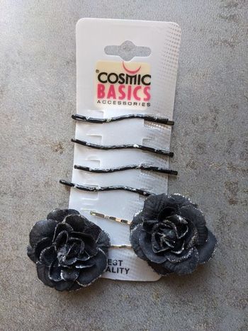 Lot de 6 petites barrettes noires et argentées