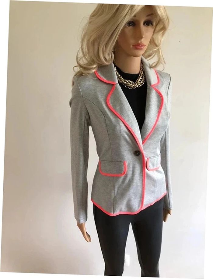 Blazer gris et rose fluo neuf AJC taille 36 - photo numéro 4