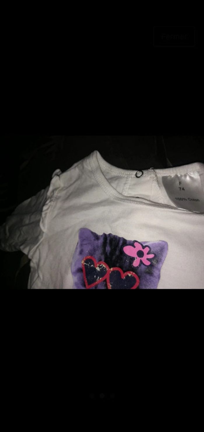 Tee shirt manches longues blanc 12 mois imprimé chat - photo numéro 2