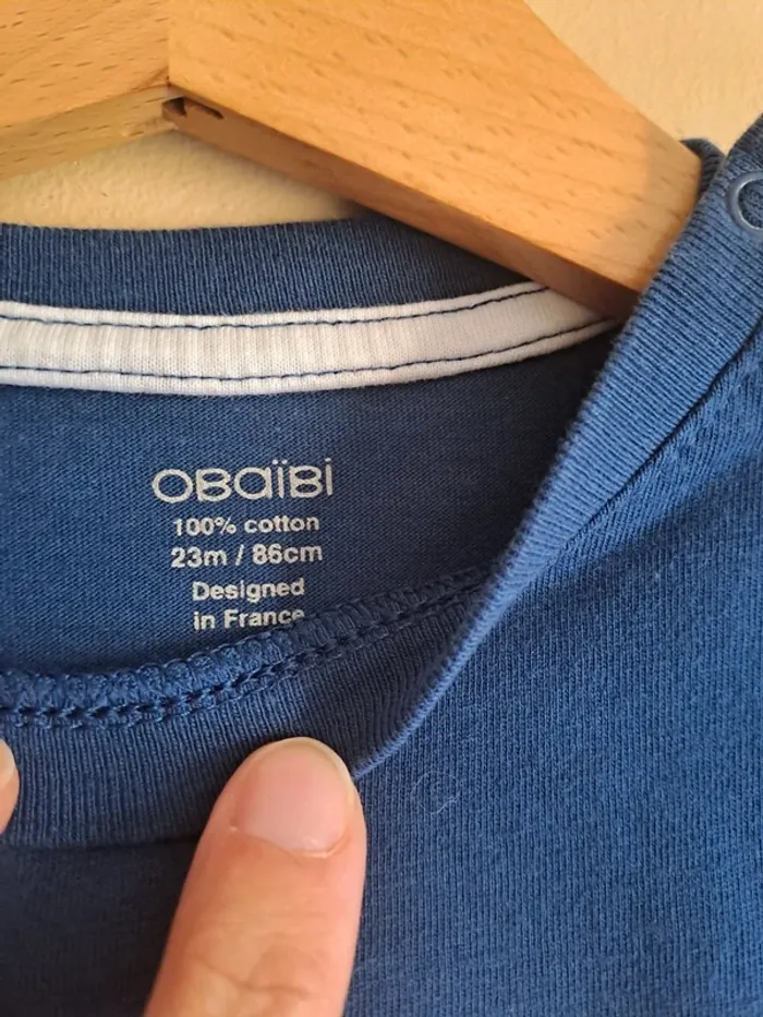 T-shirt bleu garçon comme neuf Obaïbi 23 mois - photo numéro 3