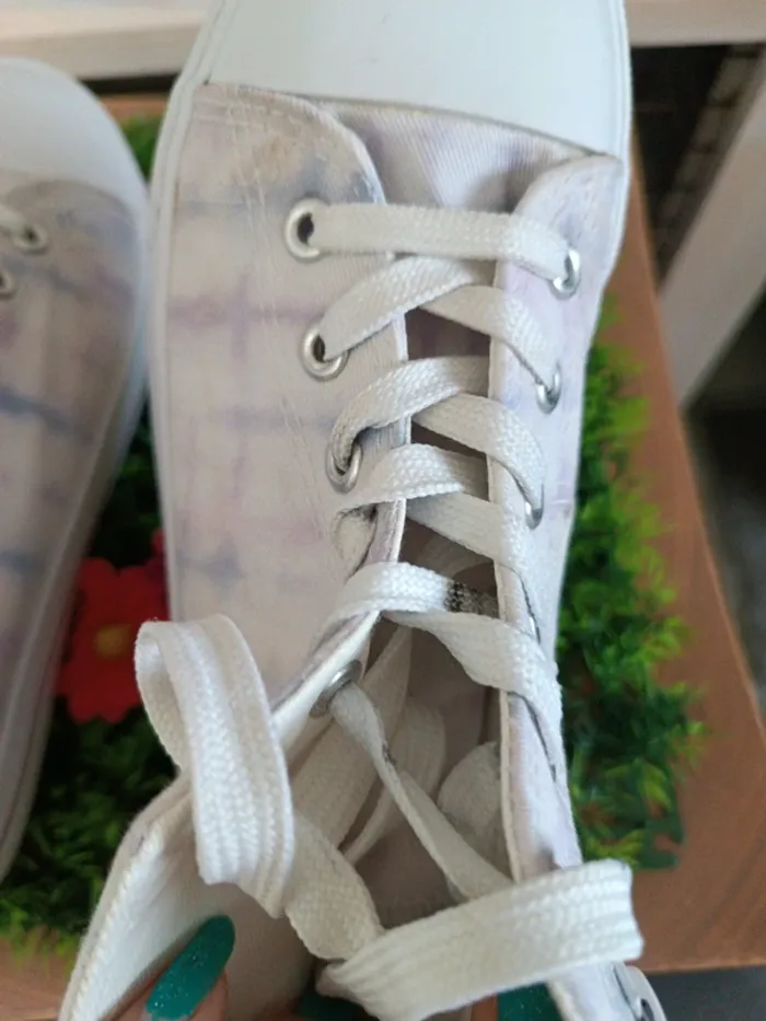Baskets sneakers hautes en toile aux couleurs pastel - photo numéro 7
