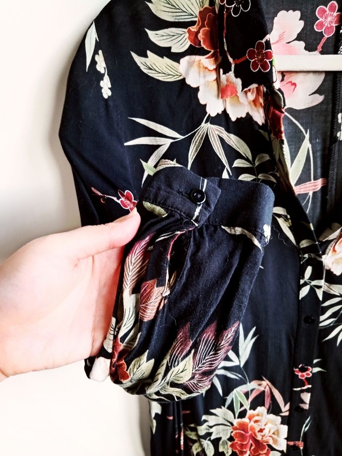 Robe chemise fluide Zara manches longues en coton motif fleuri - photo numéro 5