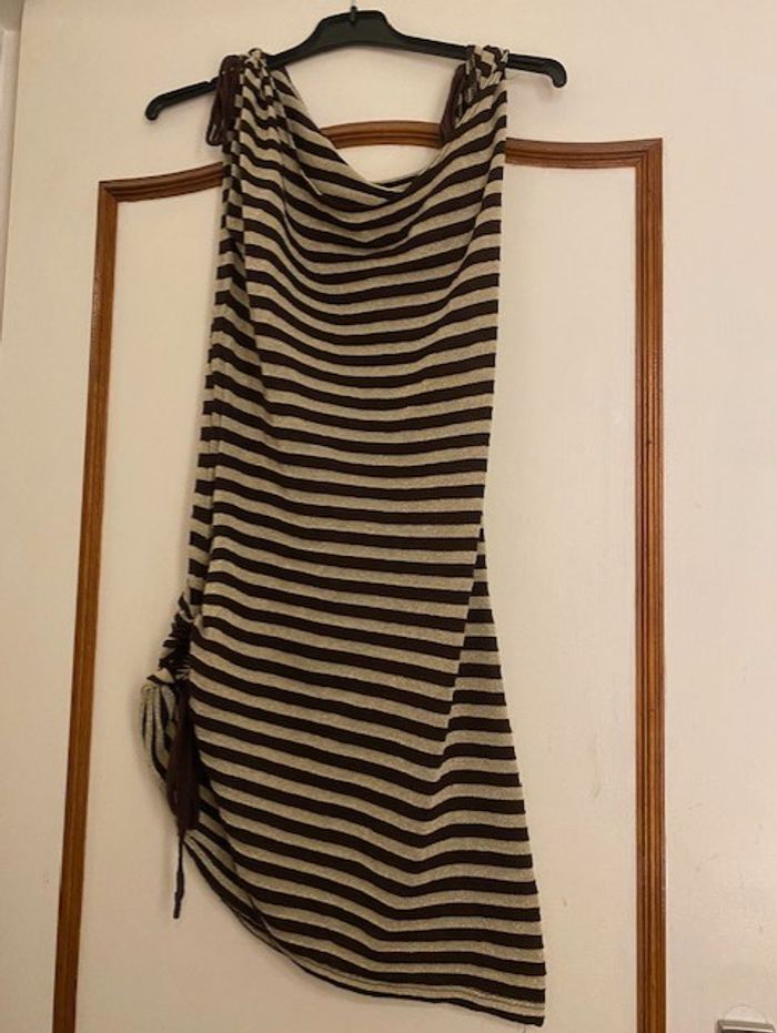 Débardeur long rayé marron doré