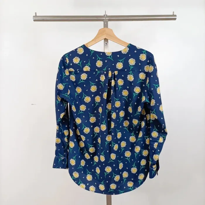 Blouse bleue à fleurs Mamouchka – imprimé pissenlits, manches longues, taille M A1067 - photo numéro 6