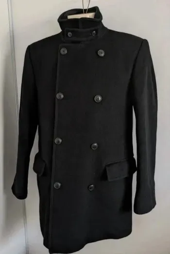 Manteau caban noir en laine et cachemire - taille 54 (L)