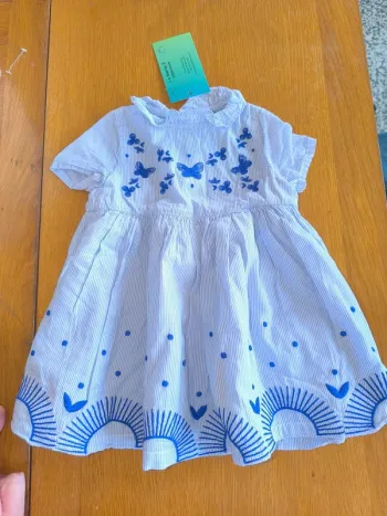 318197 robe bleue/blanc rayé fille 9 mois DPAM