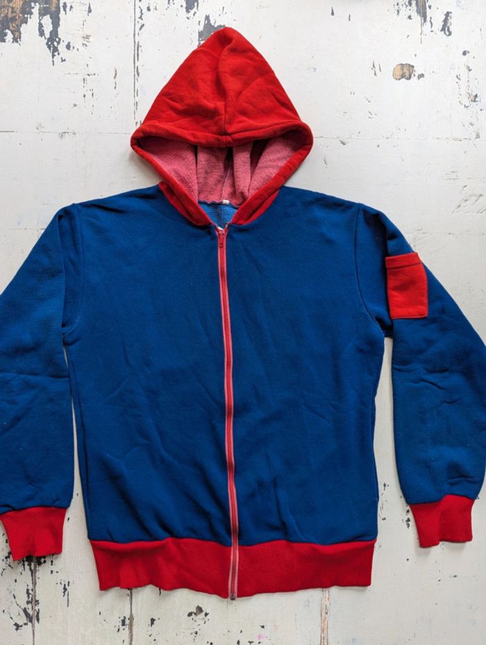 Veste vintage à capuche - Bleu et rouge - Fermeture éclair Talon - photo numéro 14