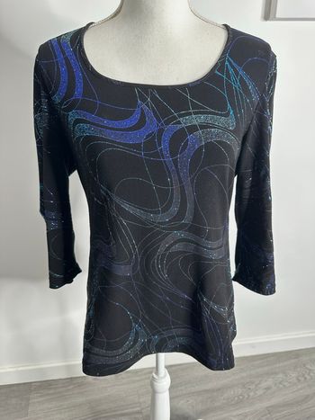 Blouse noire et bleue pailletée Y2K Vintage T38 M