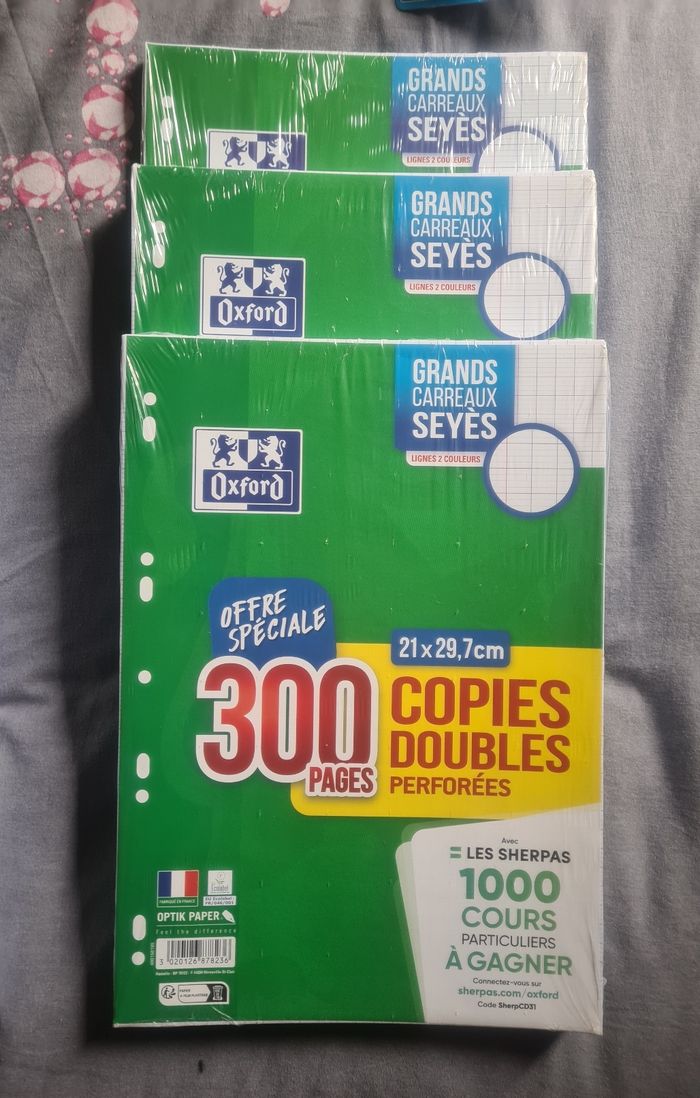 Lot de 3 paquets de 300 copies doubles grands carreaux NEUFS
