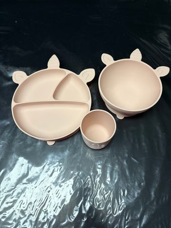 Lot assiette bol et verre en silicone avec ventouse