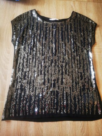 Haut top t-shirt noir paillette camaïeu taille 1