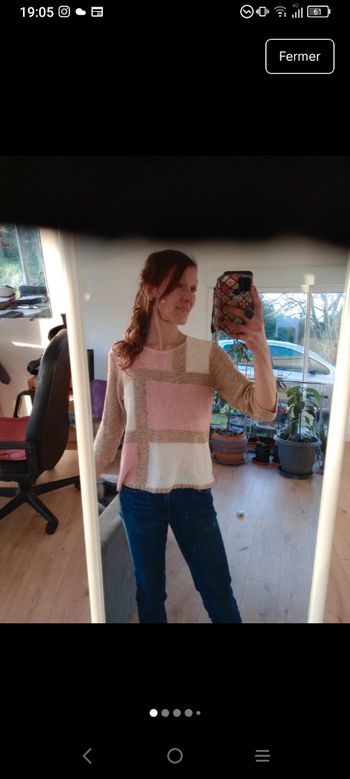 Pull léger femme L motifs géométriques pastel c81