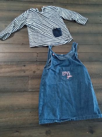 Lot robe salopette et t shirt marinière bébé fille 18 mois