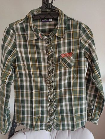 Chemise à carreaux vichy kaki et jaune broderie pression poche avant  sergent major 10 ans