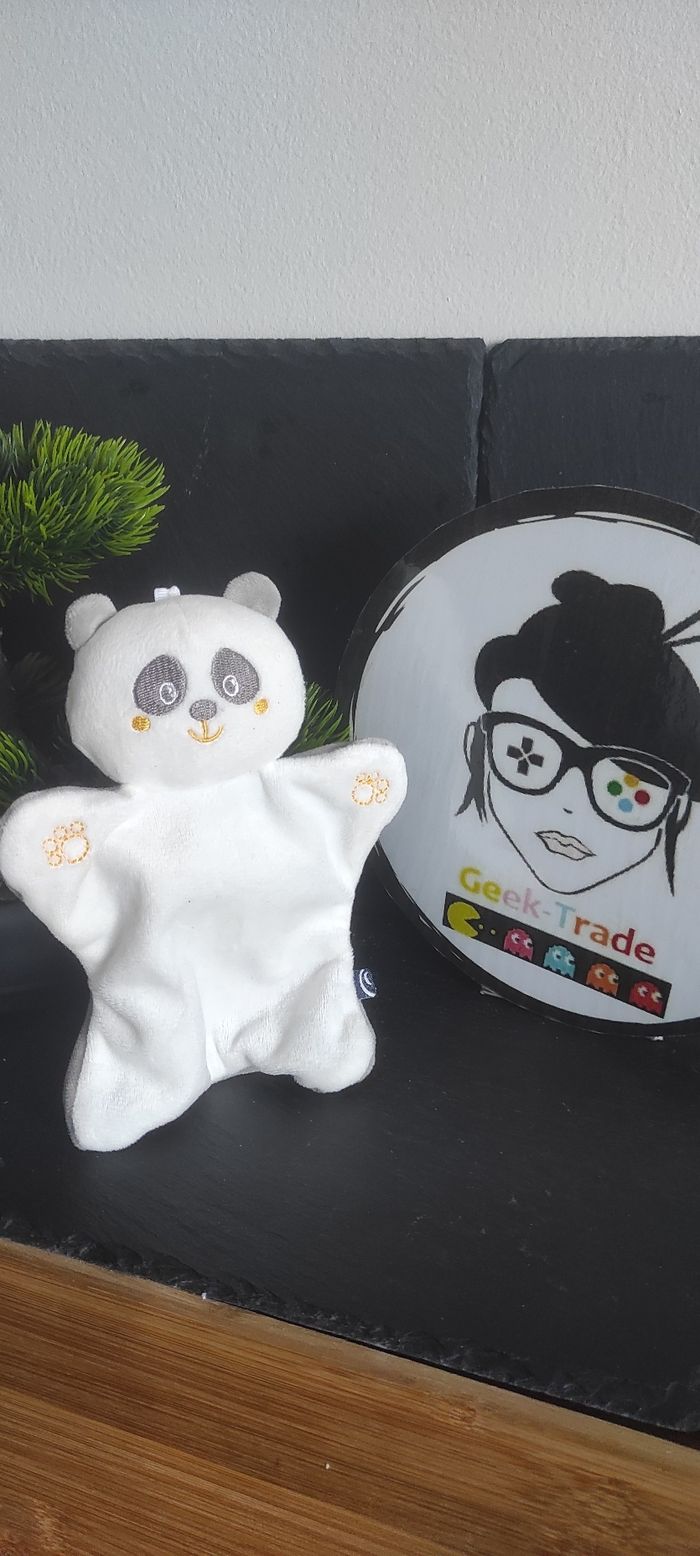 doudou panda sucre d'orge set naissance edon gris blanc orange patte Empreinte